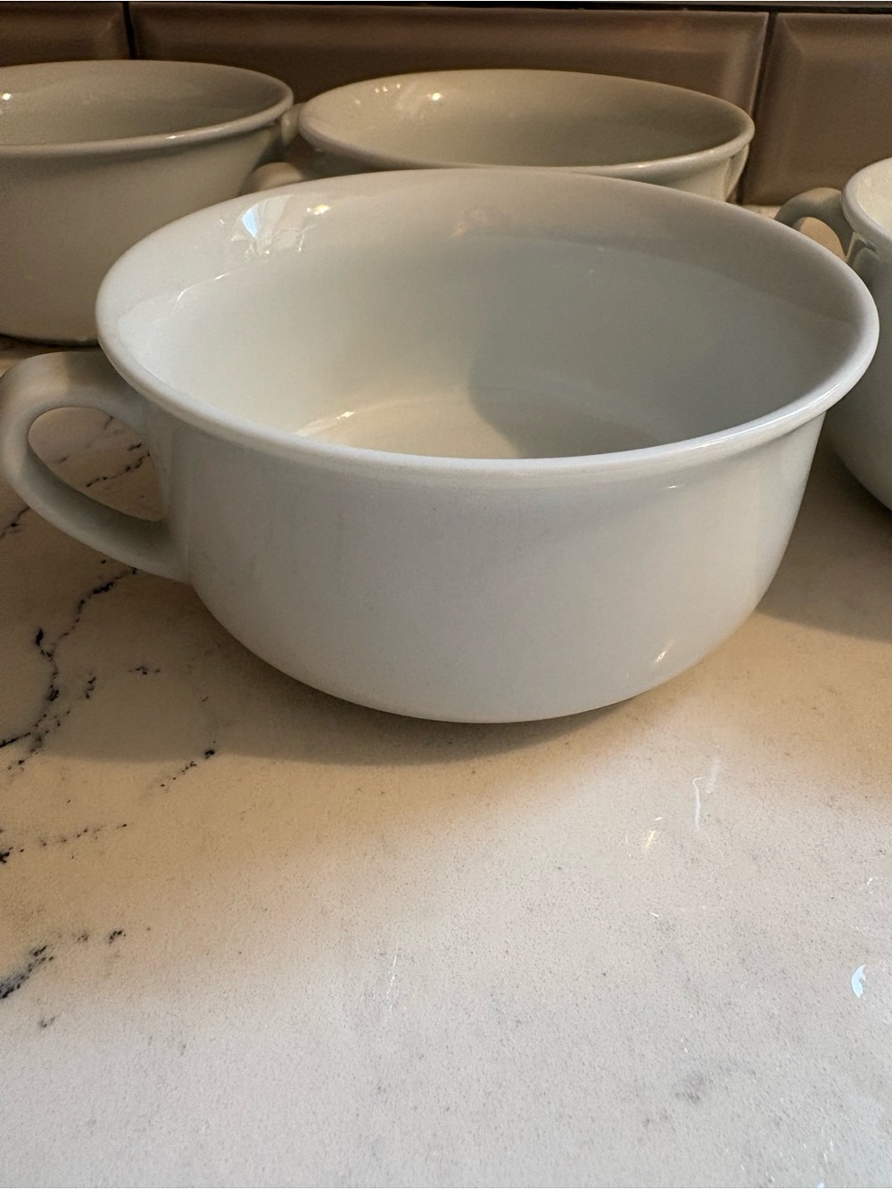 Williams-Sonoma Set of 4 Essential White 2 1/4 X 4 3/4 Soup Bowls with Handles - Picture 2 of 5